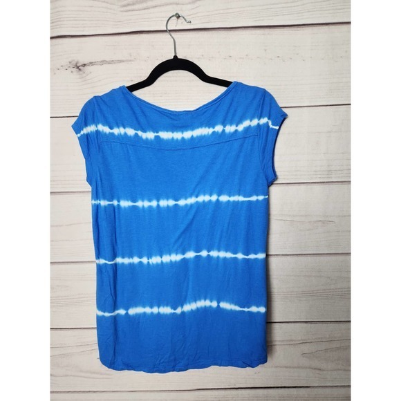 Abercrombie & Fitch Womens Tie Dye Top Hi-Lo Hem Short Sleeve V Neck Blue XS - Picture 2 of 5